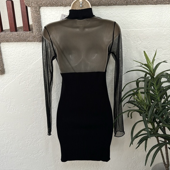 ZARA Women’s Black Mini Body Con with Mesh Sleeves Size M NWT - Picture 6 of 16